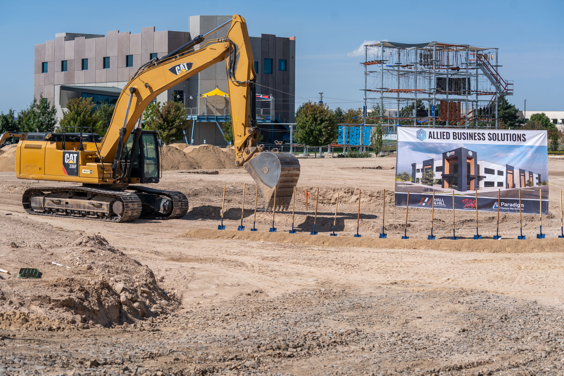 The full Allied Business Solutions team gathered at the Meridian headquarters construction site.